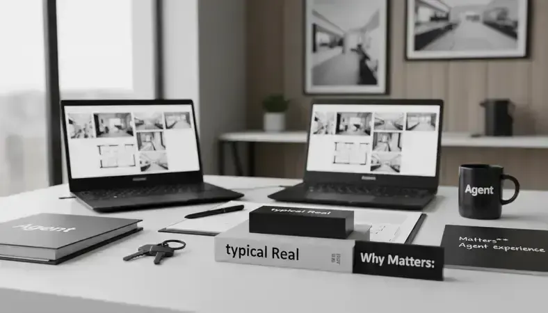 Real estate agents reviewing property listings and market data on computers