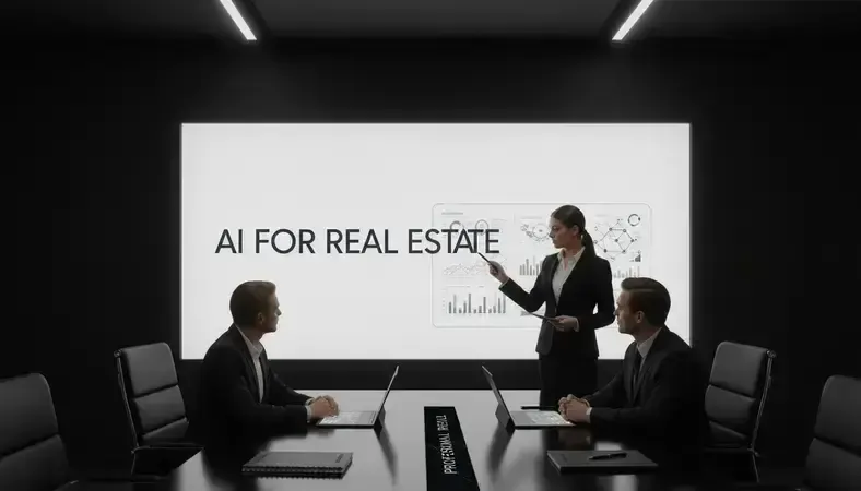 Real estate agent presenting market analysis charts to clients in modern conference room