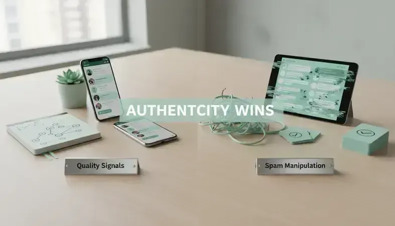 Comparison between authentic social media presence and spam manipulation tactics