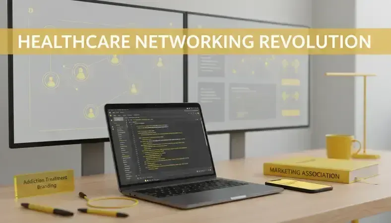 Professional networking event for healthcare marketers discussing addiction treatment branding