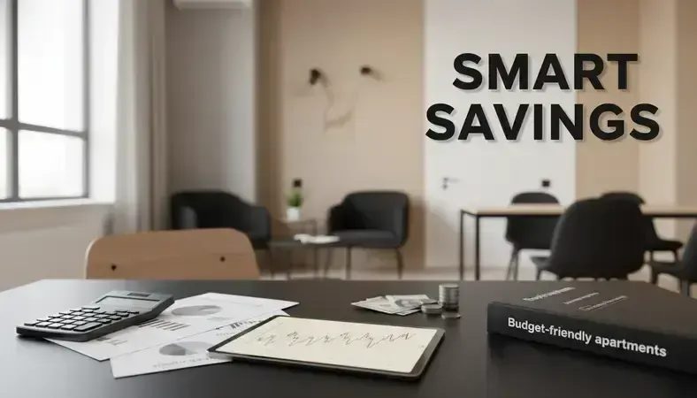 Modern student apartment with study area and shared common spaces