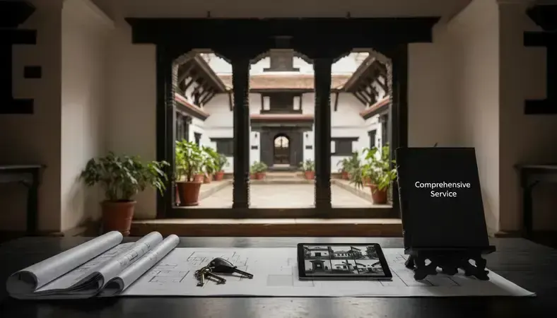 Restored heritage building with traditional Nepali architectural features