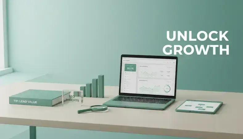 SEO dashboard showing keyword ranking improvements and backlink quality metrics