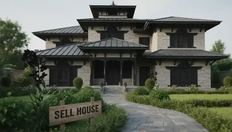 Modern Nepali house with traditional architecture and well-maintained garden ready for sale