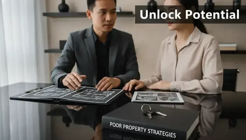 Real estate professional discussing property sale strategy with homeowner in modern Nepal office setting