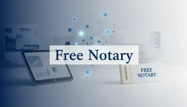 Professional notary workspace comparing free and paid service options