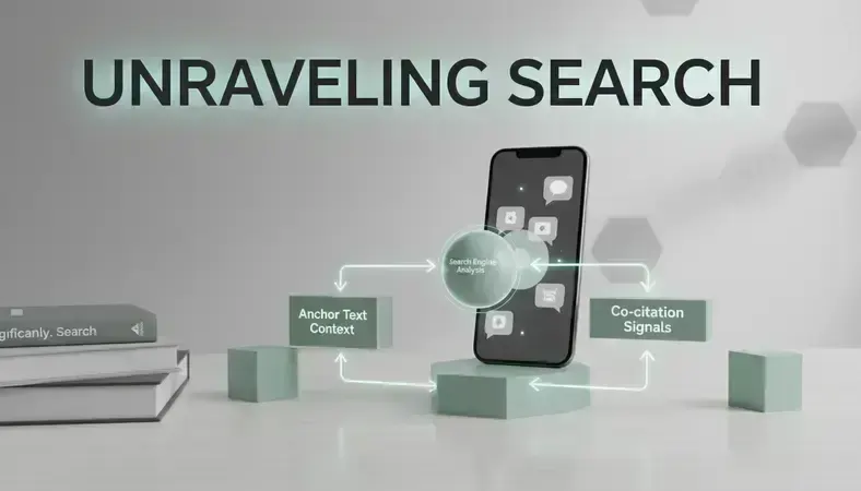 Diagram showing how search engines analyze anchor text context and co-citation signals