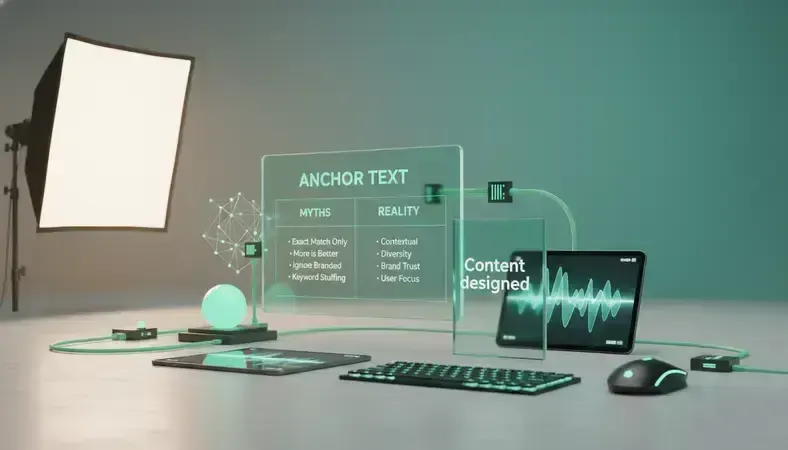 Infographic showing common anchor text myths versus reality