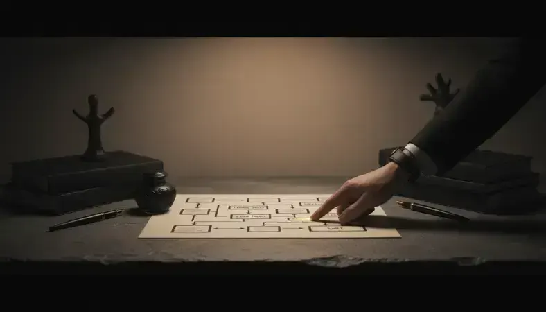 Professional pointing to estate planning flowchart showing the relationship between trusts and wills