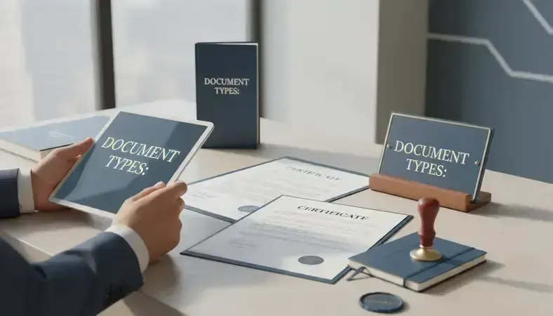 Professional comparing digital tablet with paper documents on modern desk