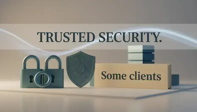 Digital security icons showing encryption, access controls, and backup systems