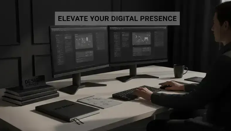 Professional web designer working on multiple screens showing various website layouts and design elements