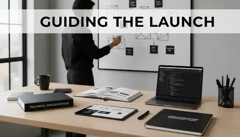 UX designer sketching wireframes and user flow diagrams on a whiteboard with sticky notes