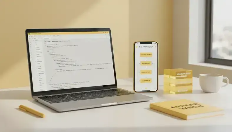 Step-by-step flowchart showing rehab PPC campaign workflow from keyword research to patient admission