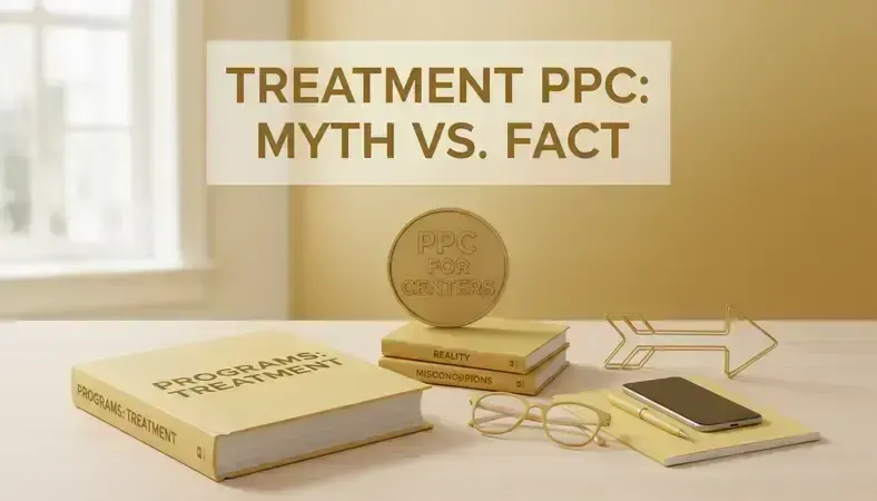 Visual comparison showing common PPC misconceptions vs reality for addiction treatment centers