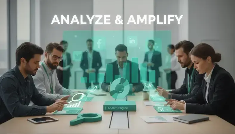 SEO professionals collaborating and sharing insights at a digital marketing conference