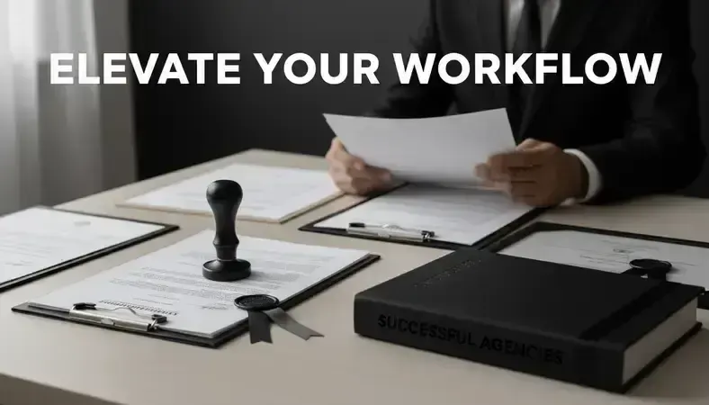 Real estate team reviewing client files and transaction documents in organized office setting