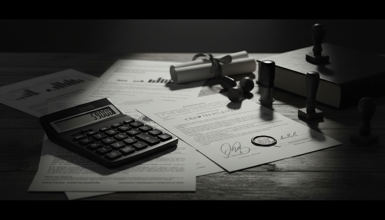 Calculator and financial documents showing loan comparison calculations