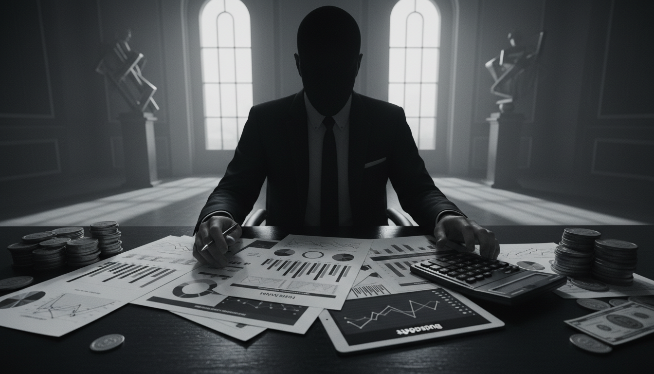 Person reviewing loan documents with calculator and budget spreadsheet