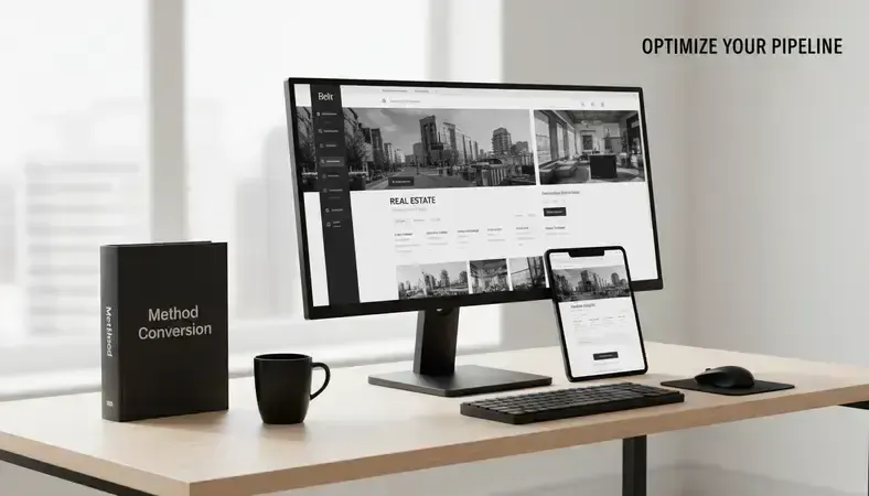 Real estate website showing mobile-responsive design and property search interface