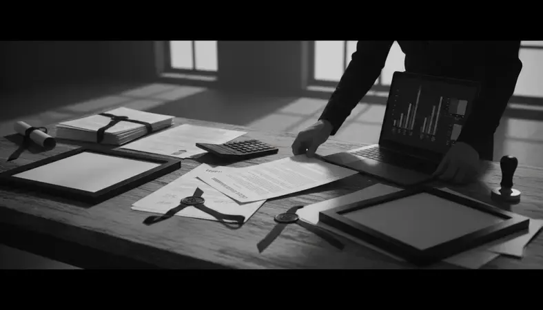 Person organizing financial documents with calculator and laptop showing debt consolidation options