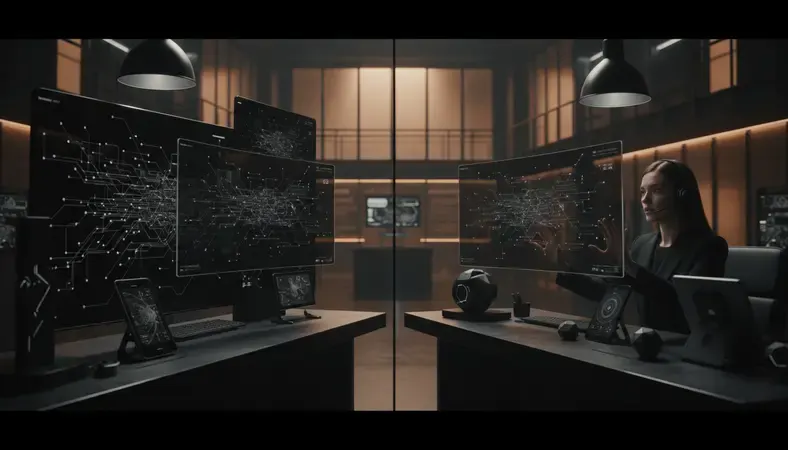 Split screen showing AI chat interface on left and human customer service representative on right