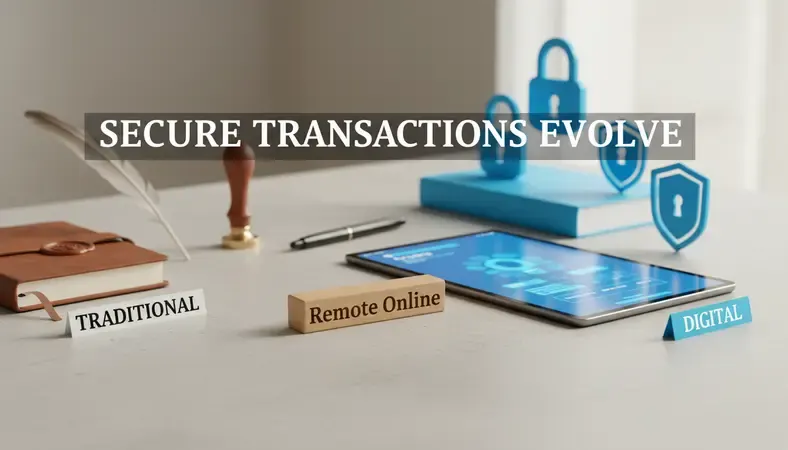 Professional comparing traditional vs digital notarization methods with security features highlighted