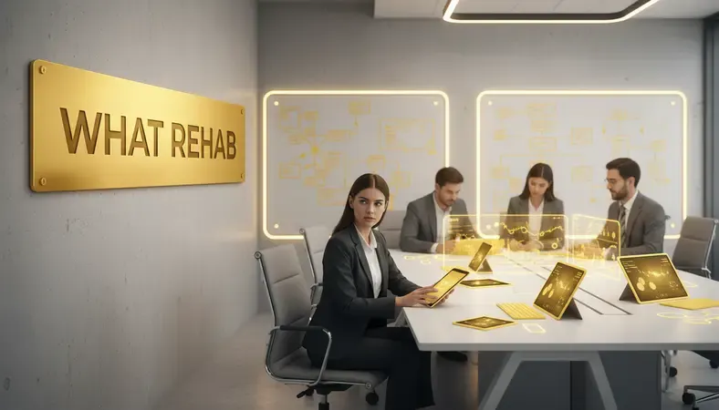 Professional team of marketing specialists working on addiction treatment center campaigns with computers and strategy boards