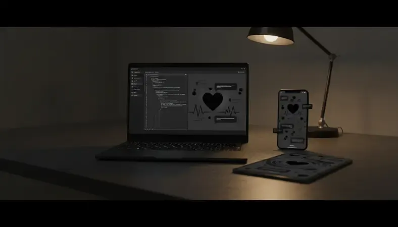 Split screen showing romantic conversation interface with heart icons and emotional indicators