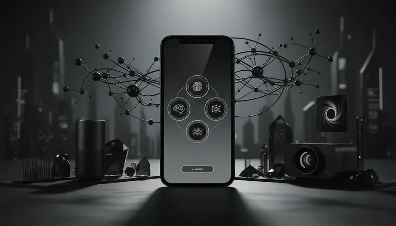 Elegant mobile interface showing AI companion selection screen with sophisticated design elements