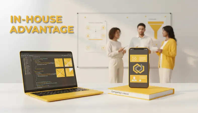 In-house marketing team collaborating on addiction treatment center campaign with whiteboards showing patient journey mapping and conversion funnels