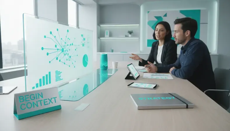 Team collaboration workspace with multiple professionals working together on content strategy, sharing ideas and reviewing materials