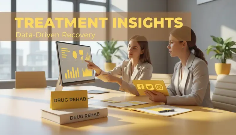 Professional healthcare team reviewing digital marketing analytics on computer screens in modern treatment center office