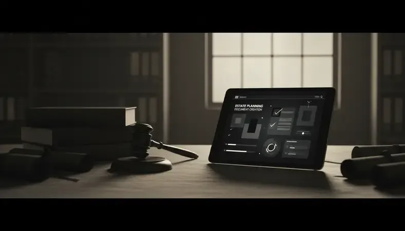 Digital interface showing estate planning document creation with legal compliance indicators