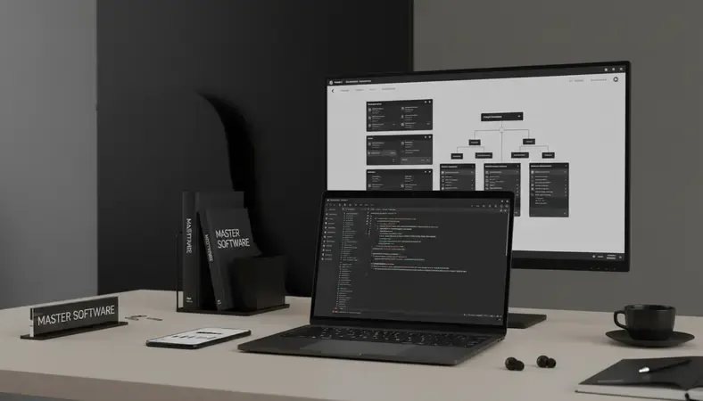 Modern team collaborating on software project management dashboard with multiple screens showing project timelines and task boards