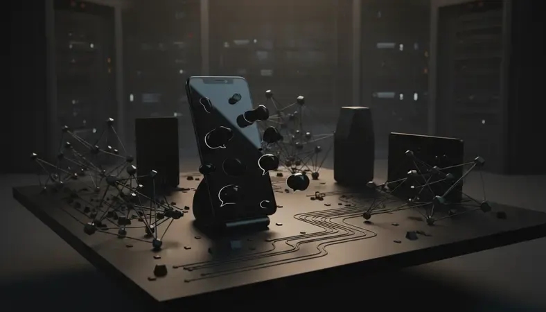 Modern smartphone displaying Character.AI interface with various AI character avatars and chat bubbles