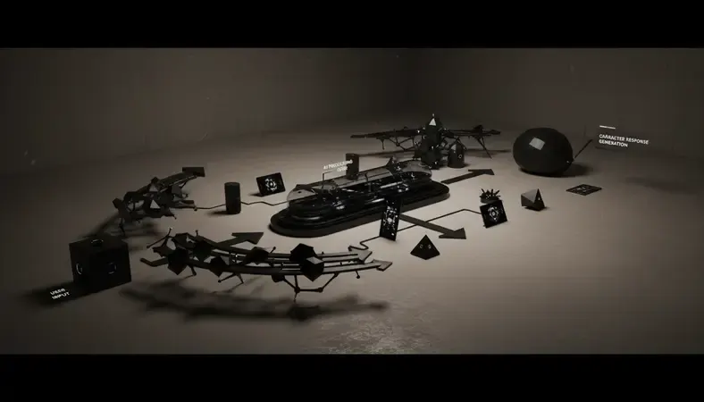 Diagram showing the AI processing pipeline from user input to character response generation