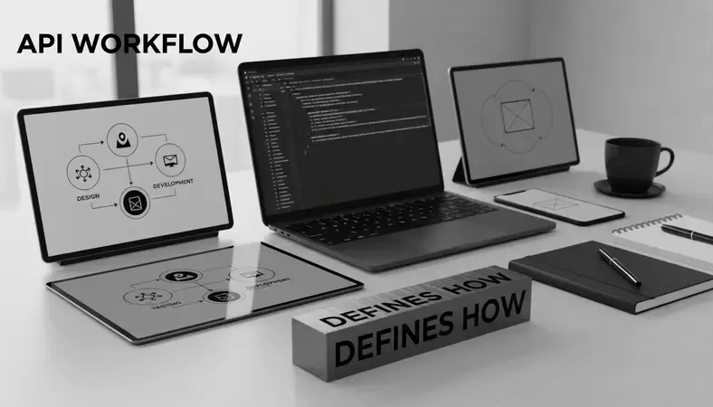 API development workflow diagram showing design, development, testing, and deployment phases with feedback loops