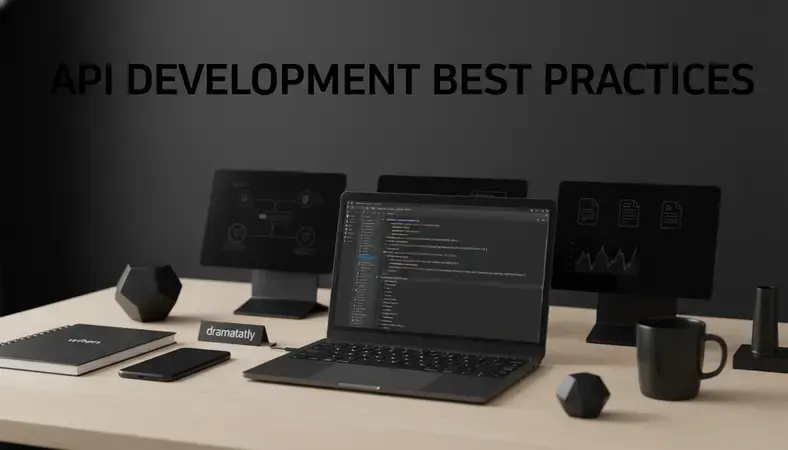 Visual guide showing API development best practices including security, performance, and documentation elements