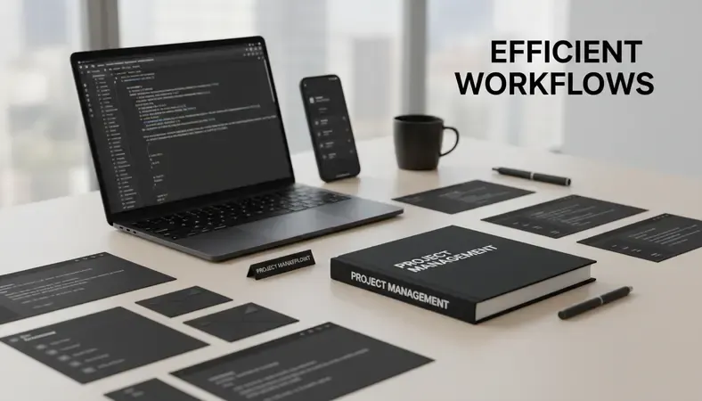 Modern office setup with multiple project management tools displayed