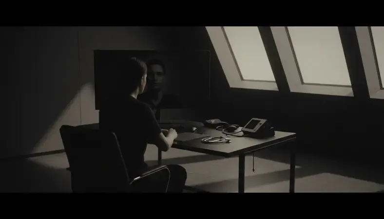 Healthcare provider conducting telemedicine consultation with patient on screen, showing clean clinical environment