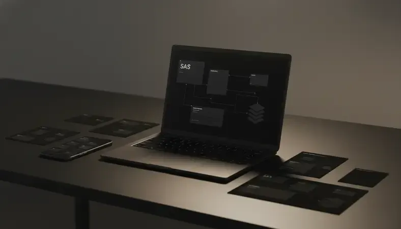 SaaS application architecture diagram showing microservices, APIs, and database layers