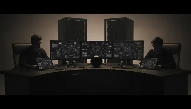 Modern development team collaborating on Ruby on Rails project with multiple monitors showing code