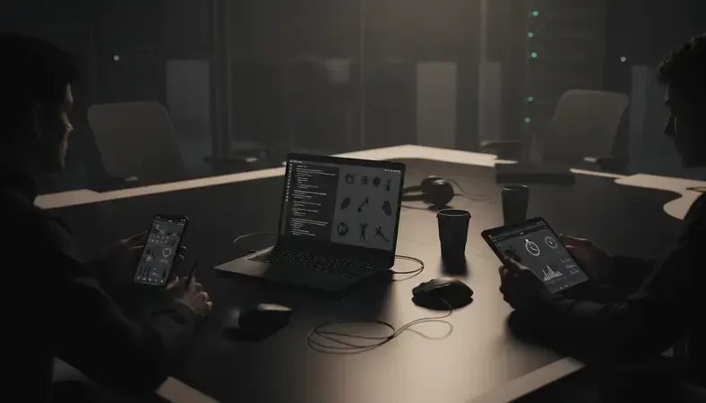 Professional sports app development team working on mobile applications with sports graphics on screens