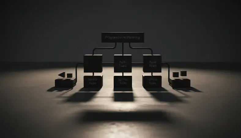 Organizational chart showing multiple agile teams coordinated under program level planning