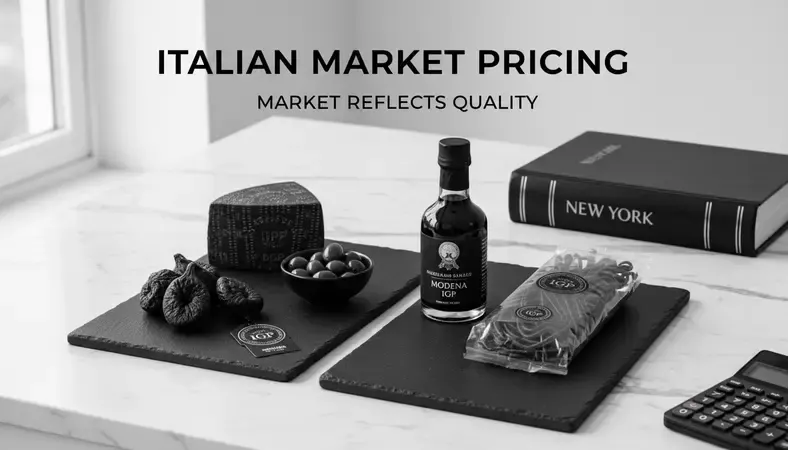Side-by-side comparison of authentic Italian specialty food products showing quality labels and certifications like DOP and IGP seals